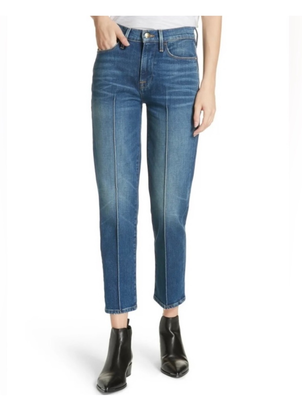 Frame Denim - Le High Straight - High Rise Cropped Pintuck Jeans - Size 24